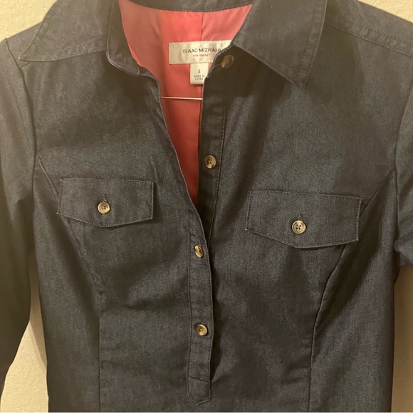 ISAAC MIZRAHI FOR TARGET **SIZE 4** DARK WASH DENIM SHIRT DRESS POCKETS Neutral - Picture 3 of 7
